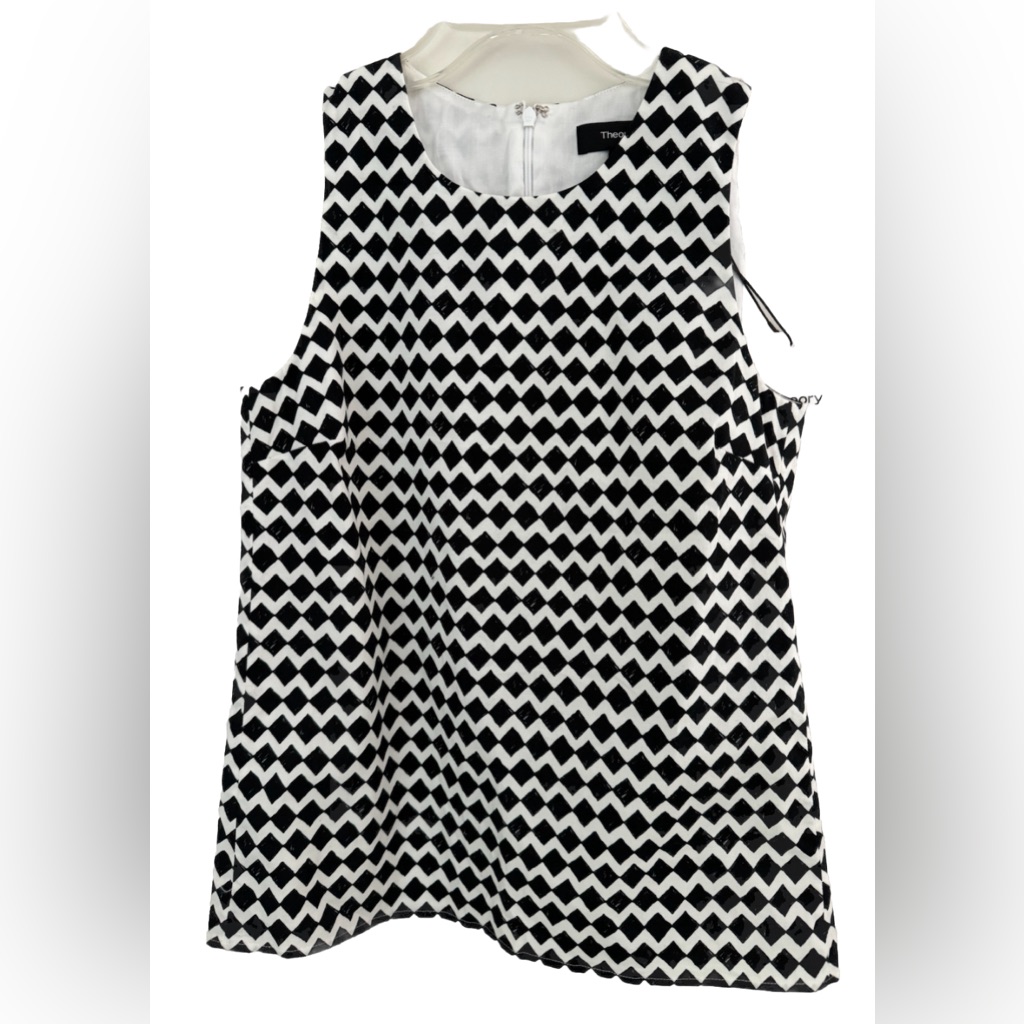 Sale $215 Nwt Theory Emlay Black White Top Blouse Sz P Sleeveless Fully Lined